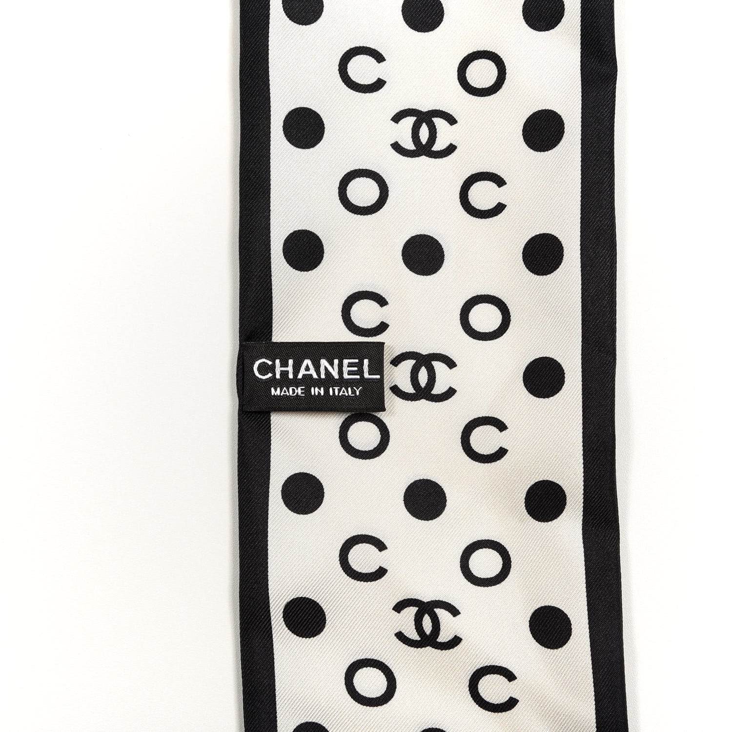 Chanel Silk CC Twilly Hair Tie Ivory Black 3 of 4