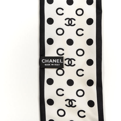 Chanel Silk CC Twilly Hair Tie Ivory Black 3 of 4