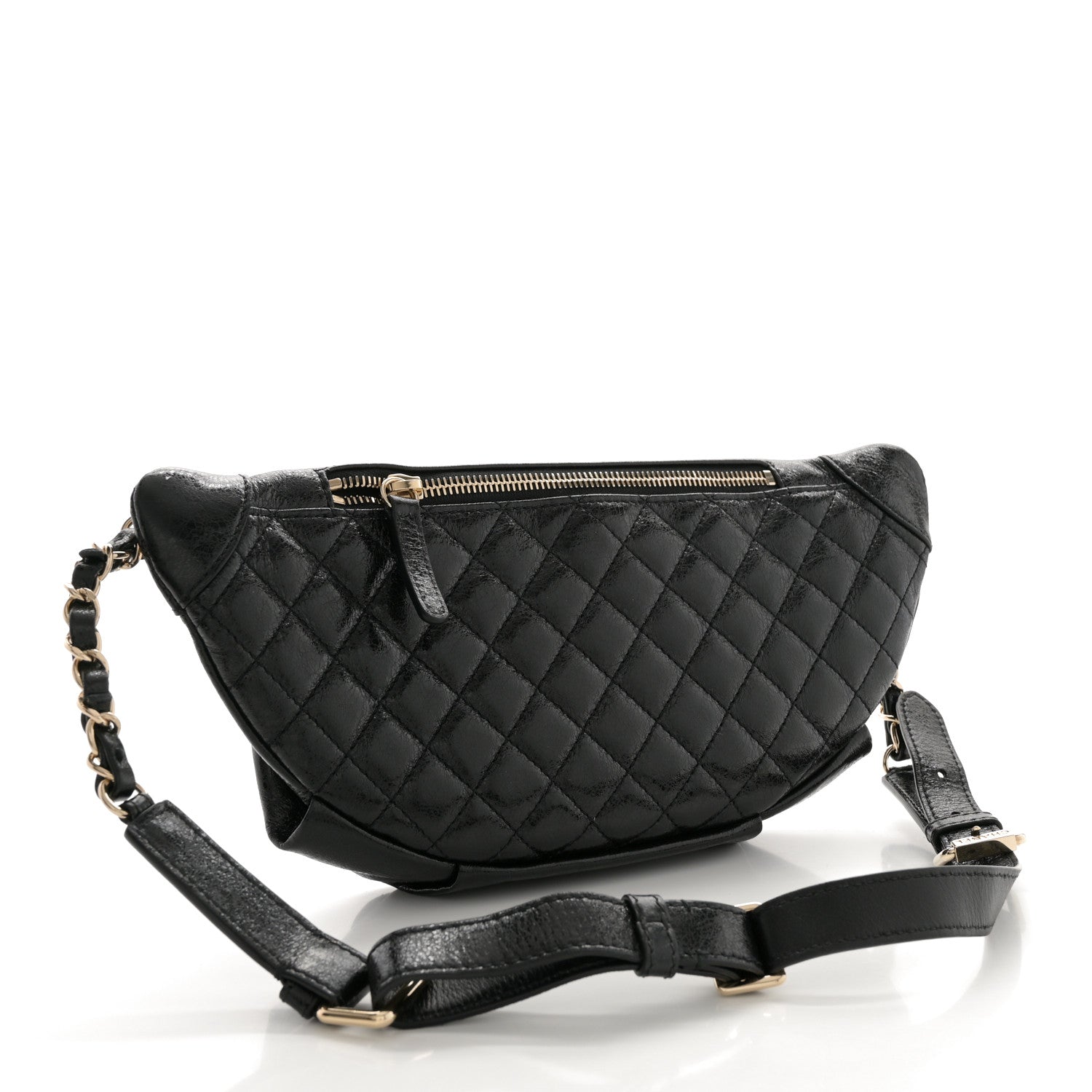 Chanel Crumpled Glazed Lambskin Quilted Waist Bag Fanny Pack Black 2 of 10