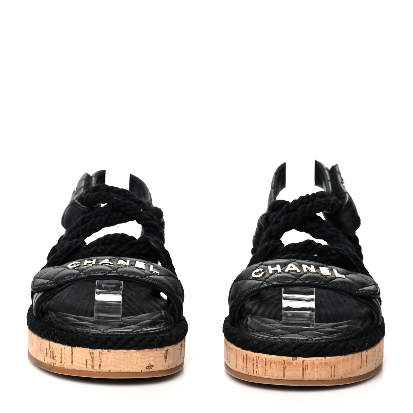 Cord Lambskin Quilted Logo Sandals 38 Black