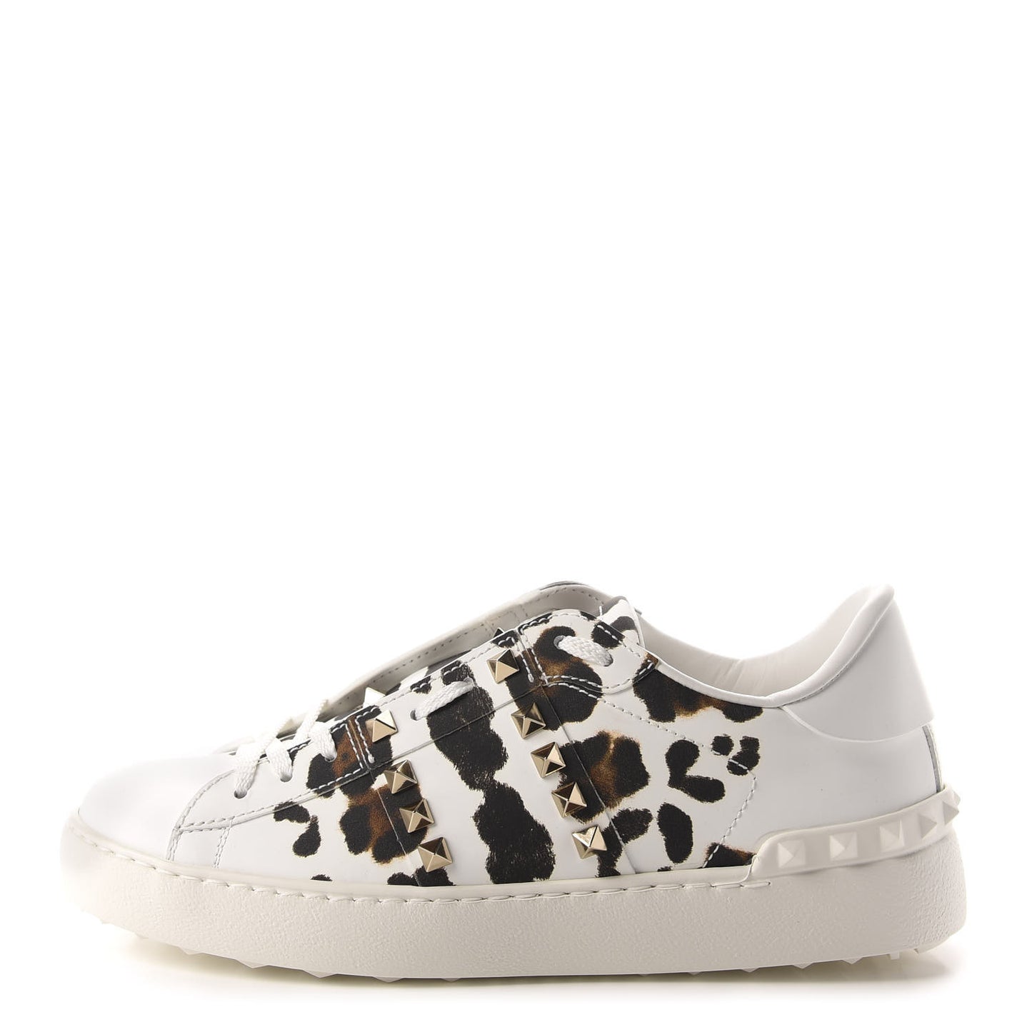 Calfskin Leopard Print Rockstud Untitled Open Sneakers 37.5 White