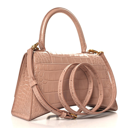Balenciaga Shiny Calfskin Crocodile Embossed Small Hourglass Top Handle Bag Nude Beige 3 of 10