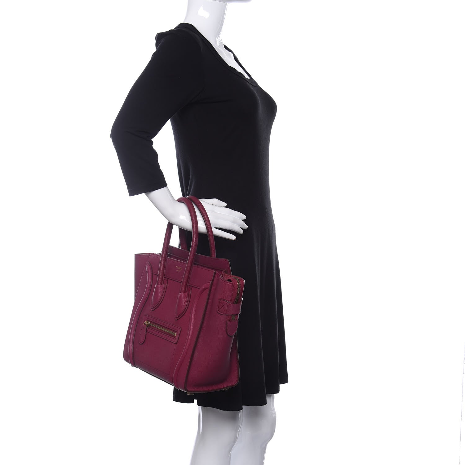 Celine Drummed Calfskin Micro Luggage Plum 2 of 14