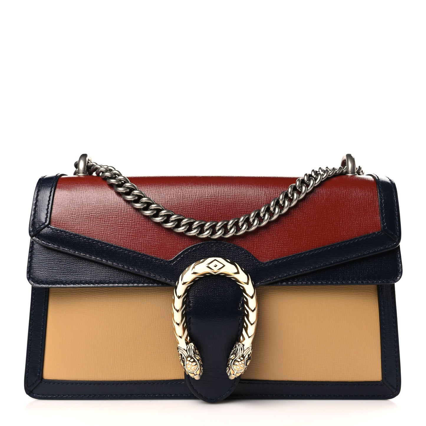 Azalea Calfskin Enamel Small Dionysus Shoulder Bag Brick Sand Navy Off White