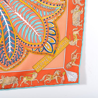 Hermes Silk Le Jardin De La Maharani Scarf 90 Saumon Orange Turquoise 4 of 5