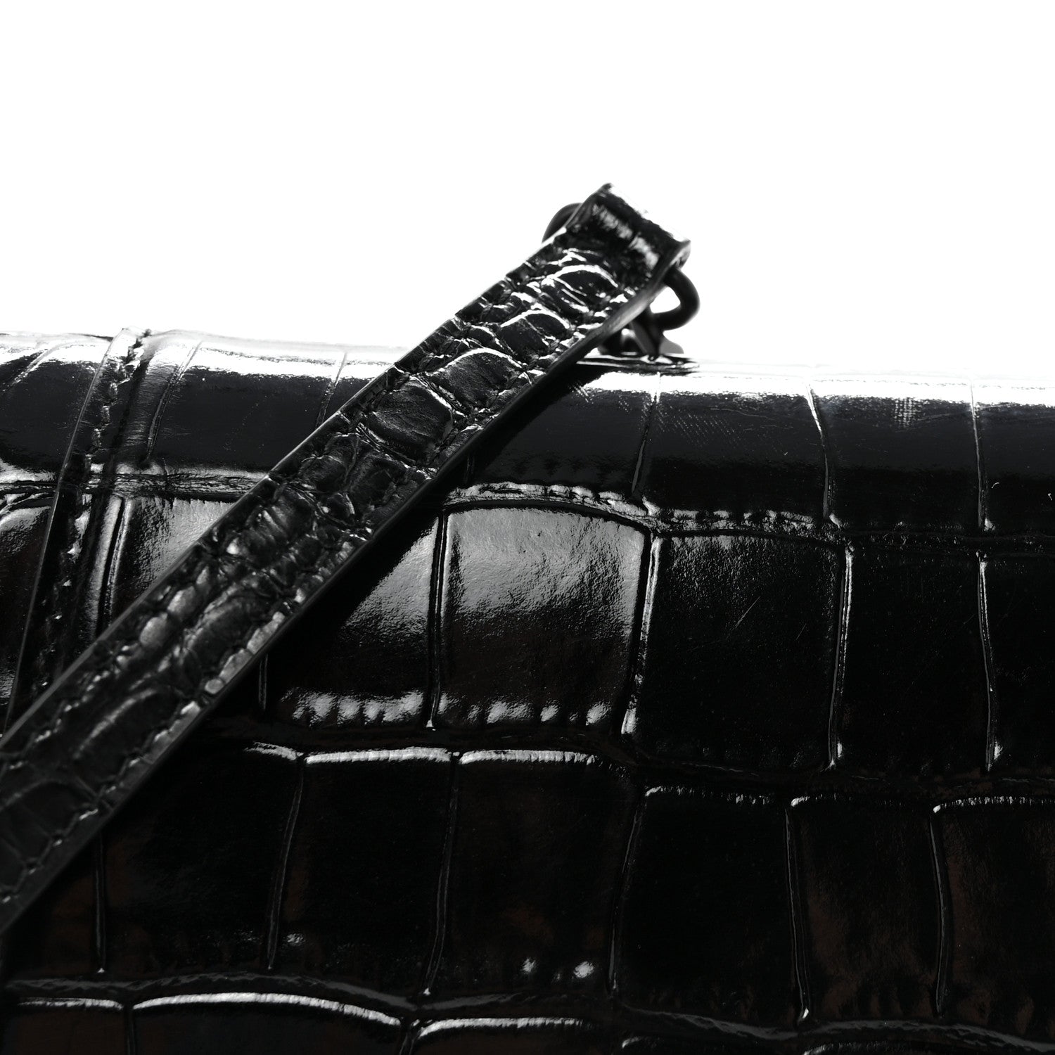 Balenciaga Shiny Calfskin Monochrome Crocodile Embossed Small Hourglass Evening Chain Bag Black 7 of 9