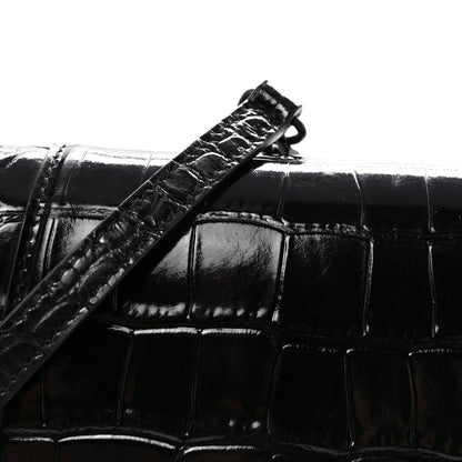 Balenciaga Shiny Calfskin Monochrome Crocodile Embossed Small Hourglass Evening Chain Bag Black 7 of 9