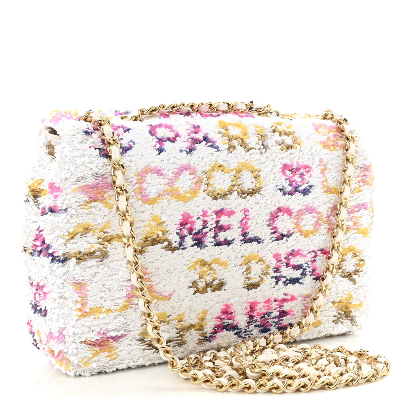 Sequin Logo CC Small Single Flap White Multicolor