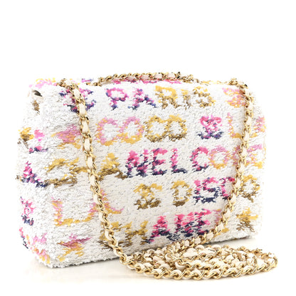 Chanel Sequin Logo CC Small Single Flap White Multicolor 3 of 10