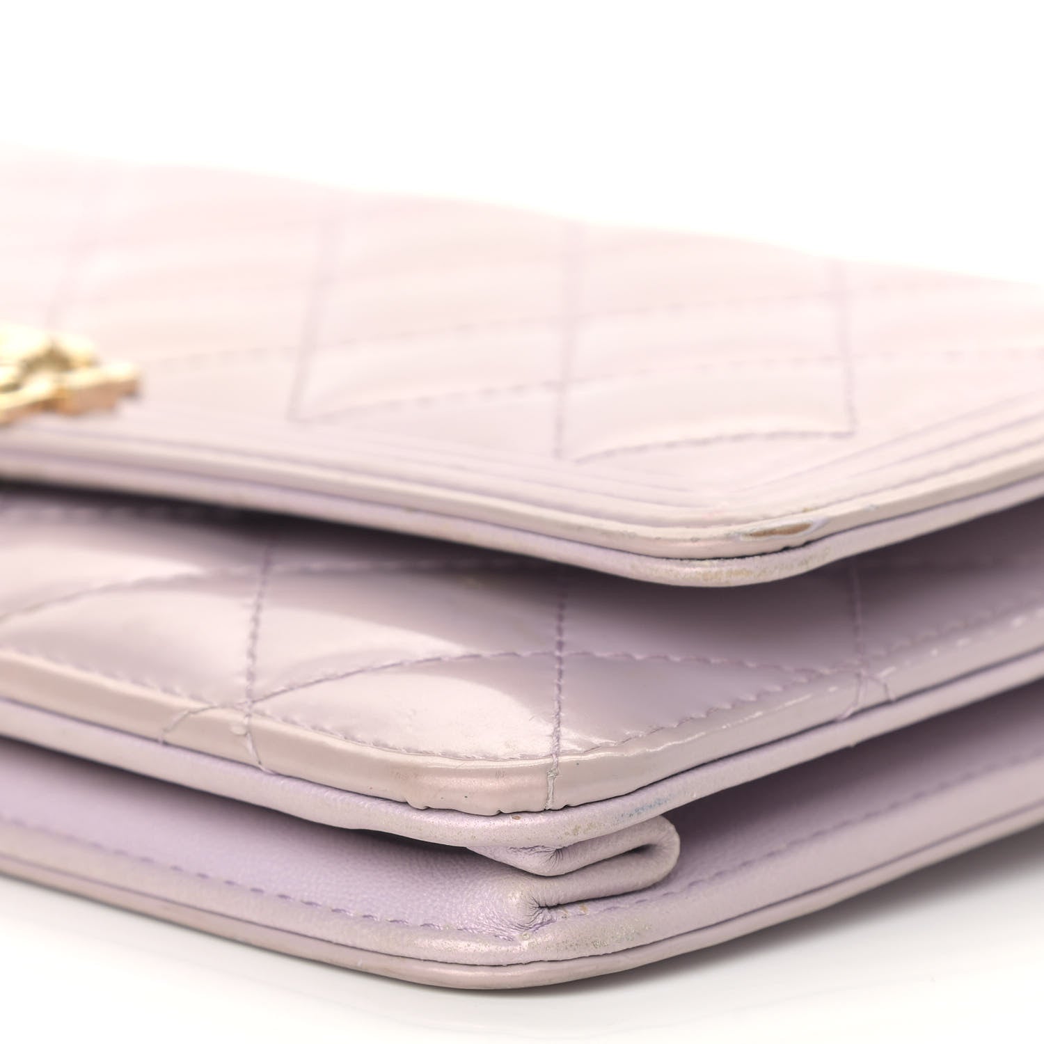 Chanel Patent Calfskin Quilted Boy Wallet On Chain WOC Purple 10 of 17