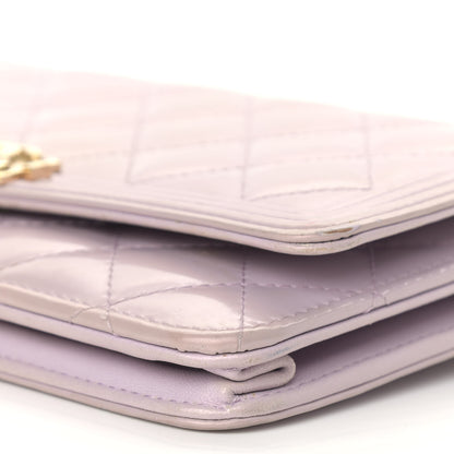 Chanel Patent Calfskin Quilted Boy Wallet On Chain WOC Purple 10 of 17