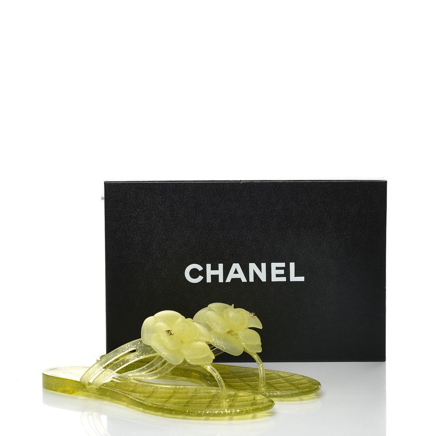 Chanel Jelly Camellia Glitter Thong Sandals 39 Yellow 9 of 9