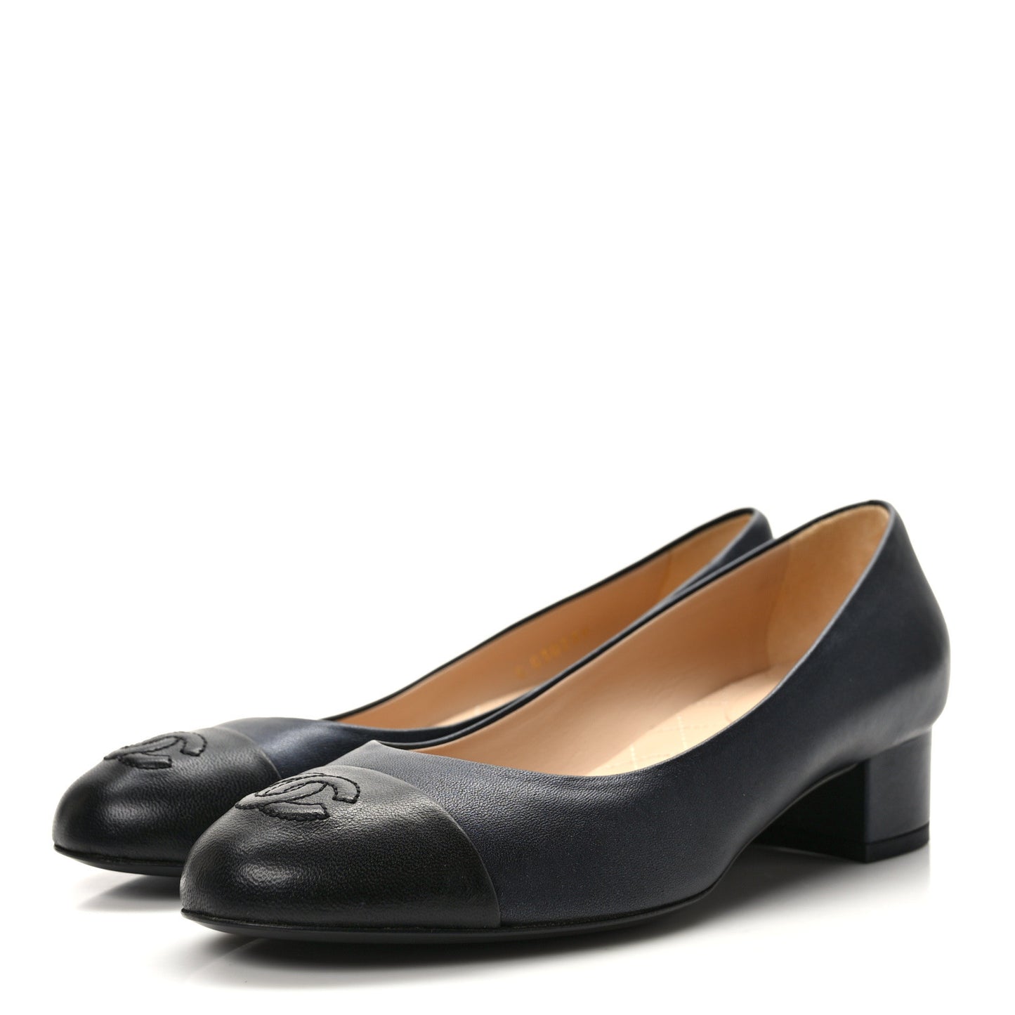 Lambskin Cap Toe CC Pumps 36.5 Navy Black