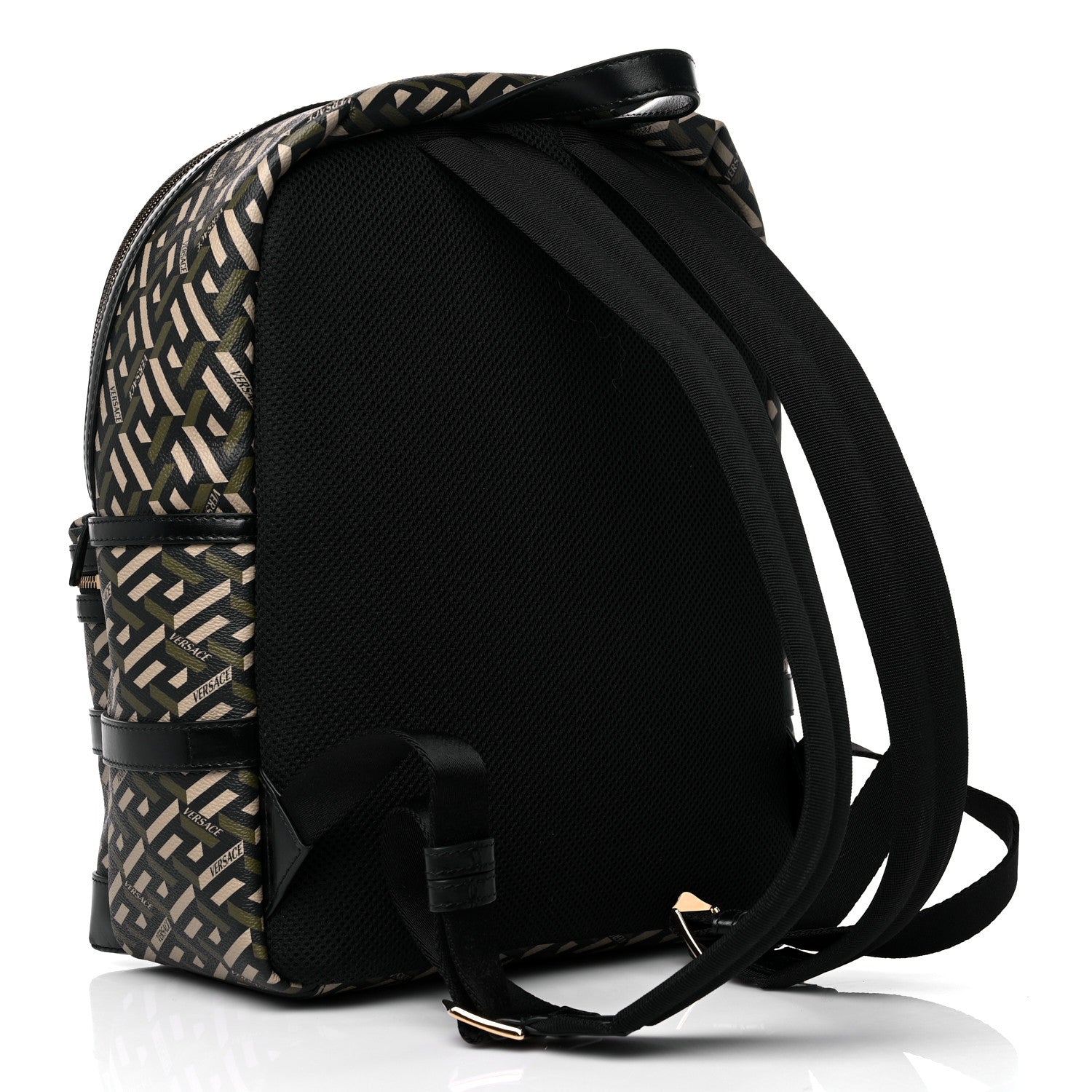 Versace Coated Canvas Calfskin La Greca Signature Backpack Black Khaki 3 of 10