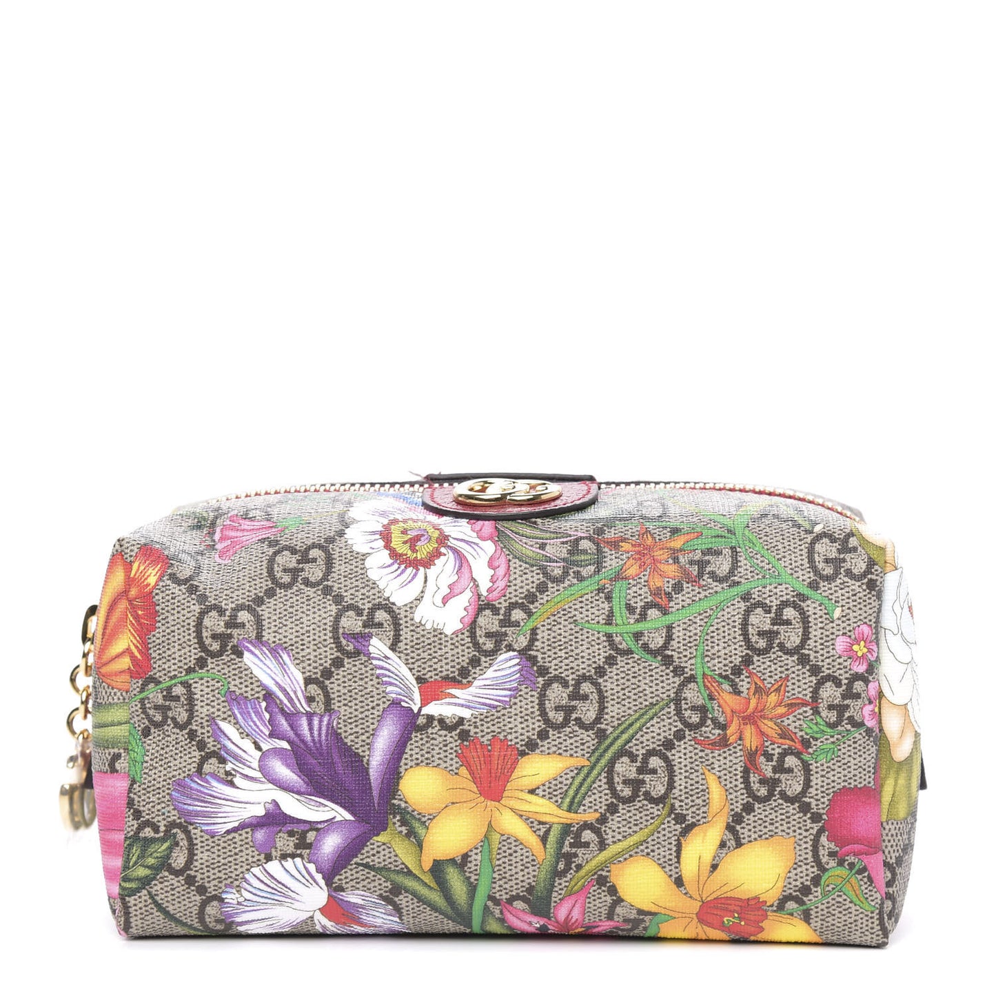 Soft GG Supreme Monogram Flora Calfskin Medium Ophidia Cosmetic Case Beige Ebony Multicolor Rosso