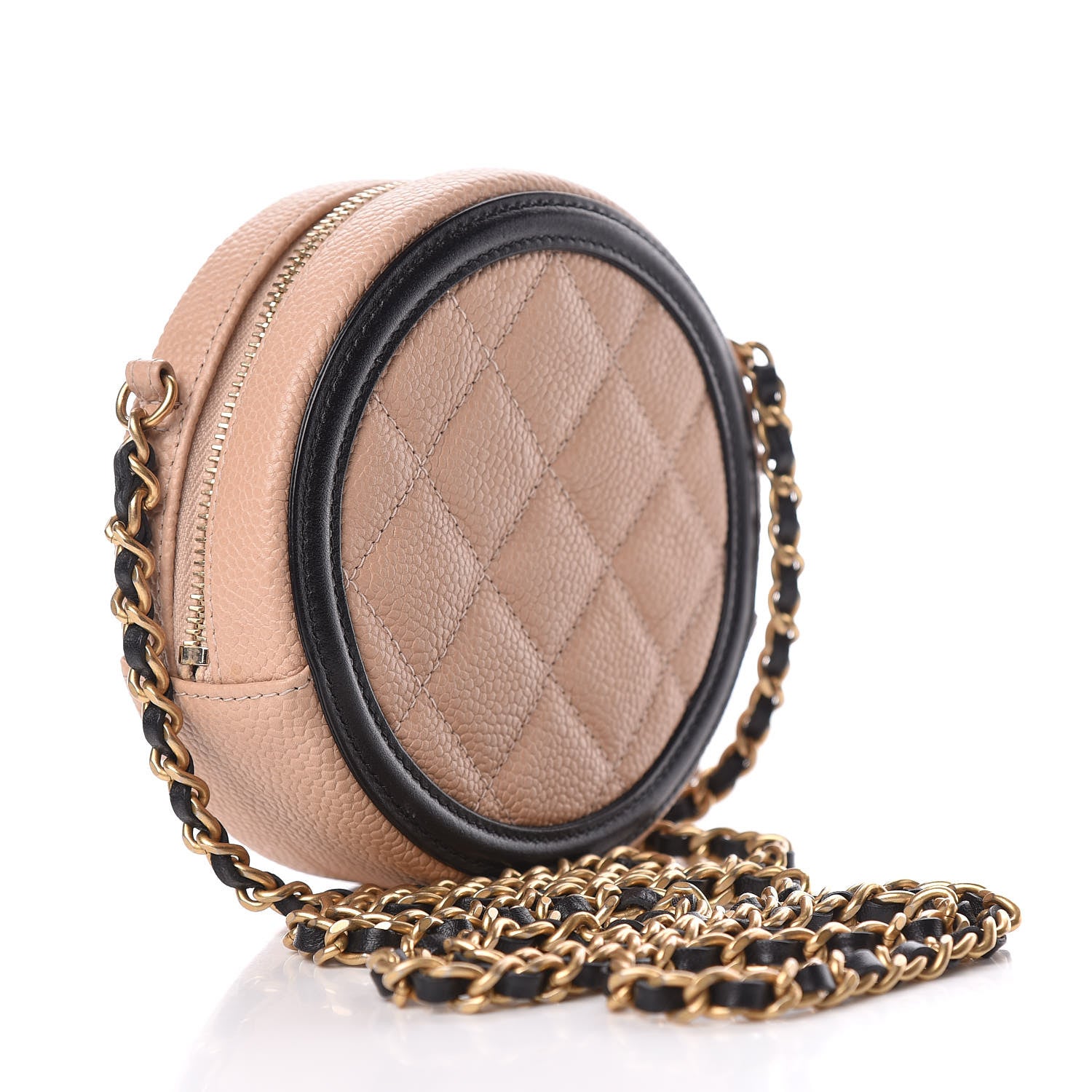 Chanel Caviar Quilted Round Filigree Crossbody Beige Black 3 of 10