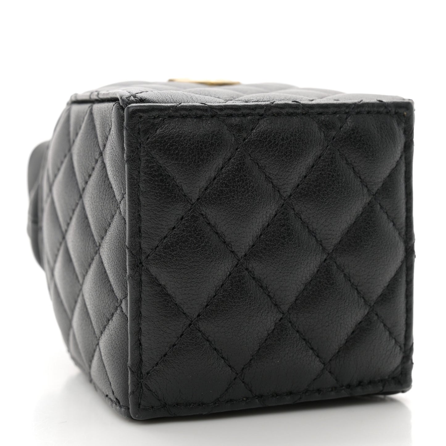 Calfskin Quilted Mini Drawstring Bucket Bag Black