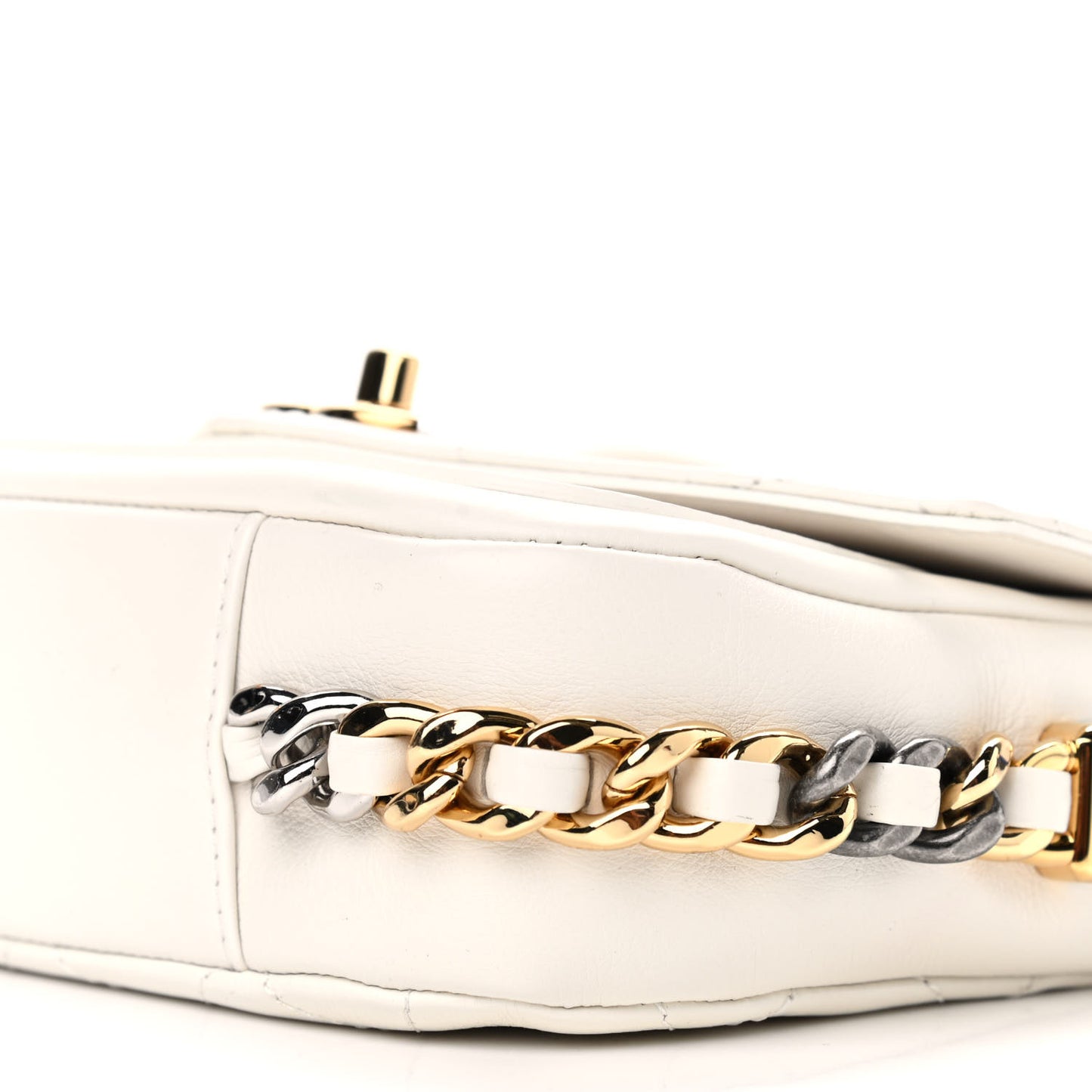 Calfskin Stitched Small Precious Union Flap Bag White