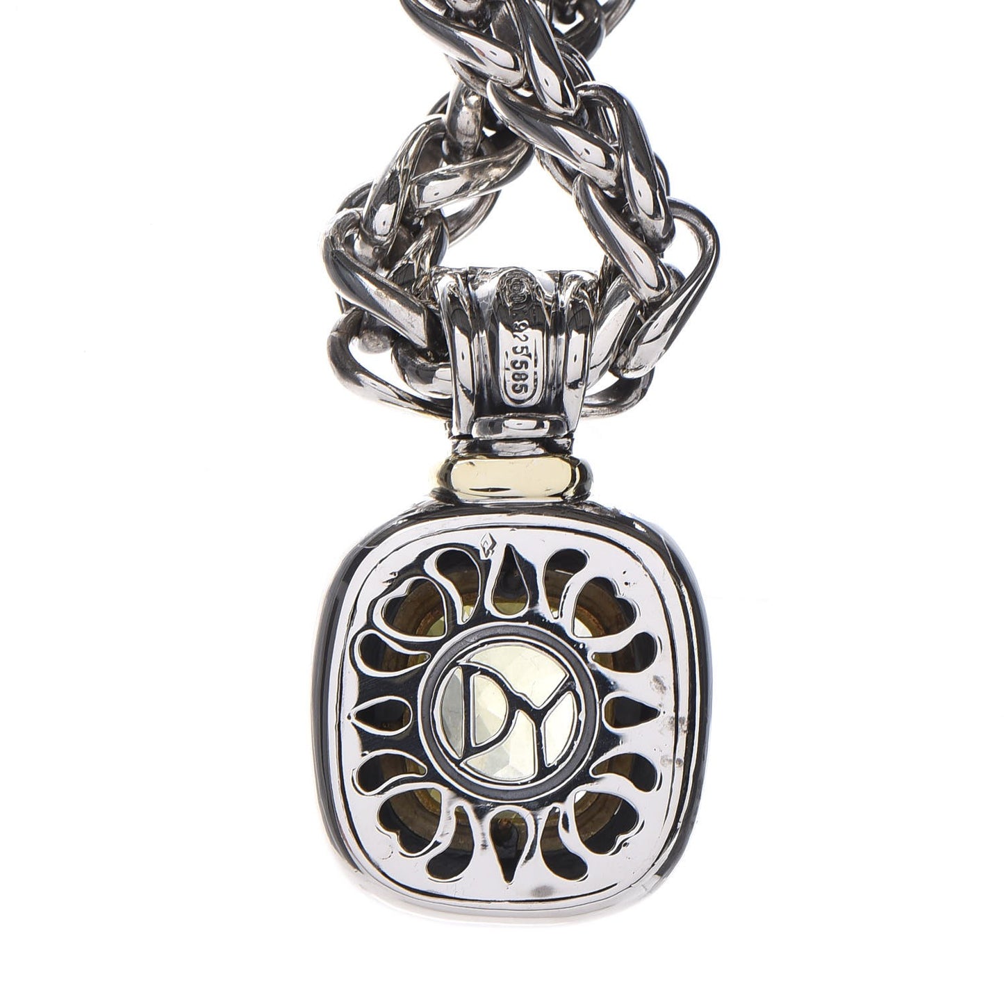 Sterling Silver 14K Yellow Gold Lemon Quartz Albion Pendant Wheat Chain Necklace