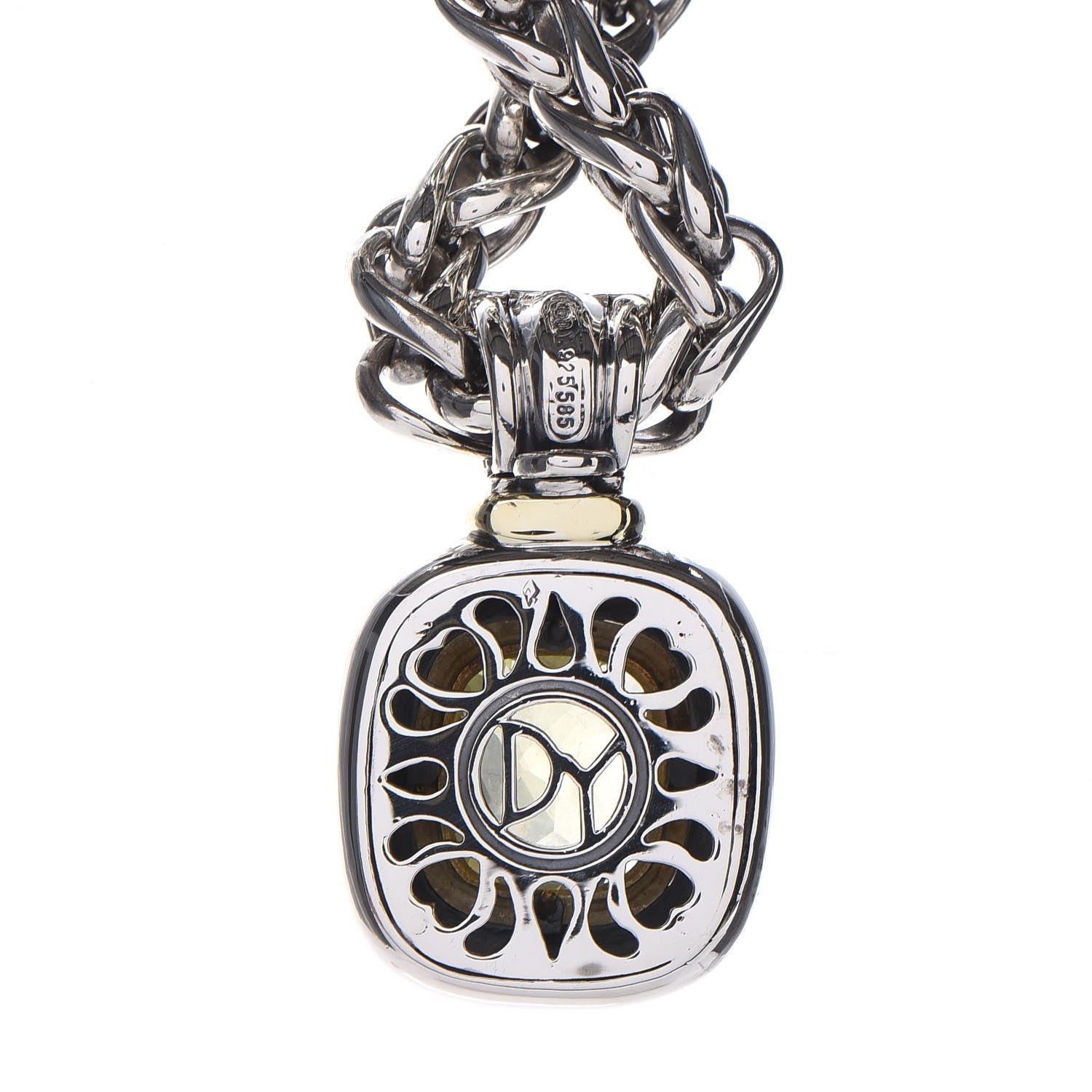 David Yurman Sterling Silver 14K Yellow Gold Lemon Quartz Albion Pendant Wheat Chain Necklace 5 of 7