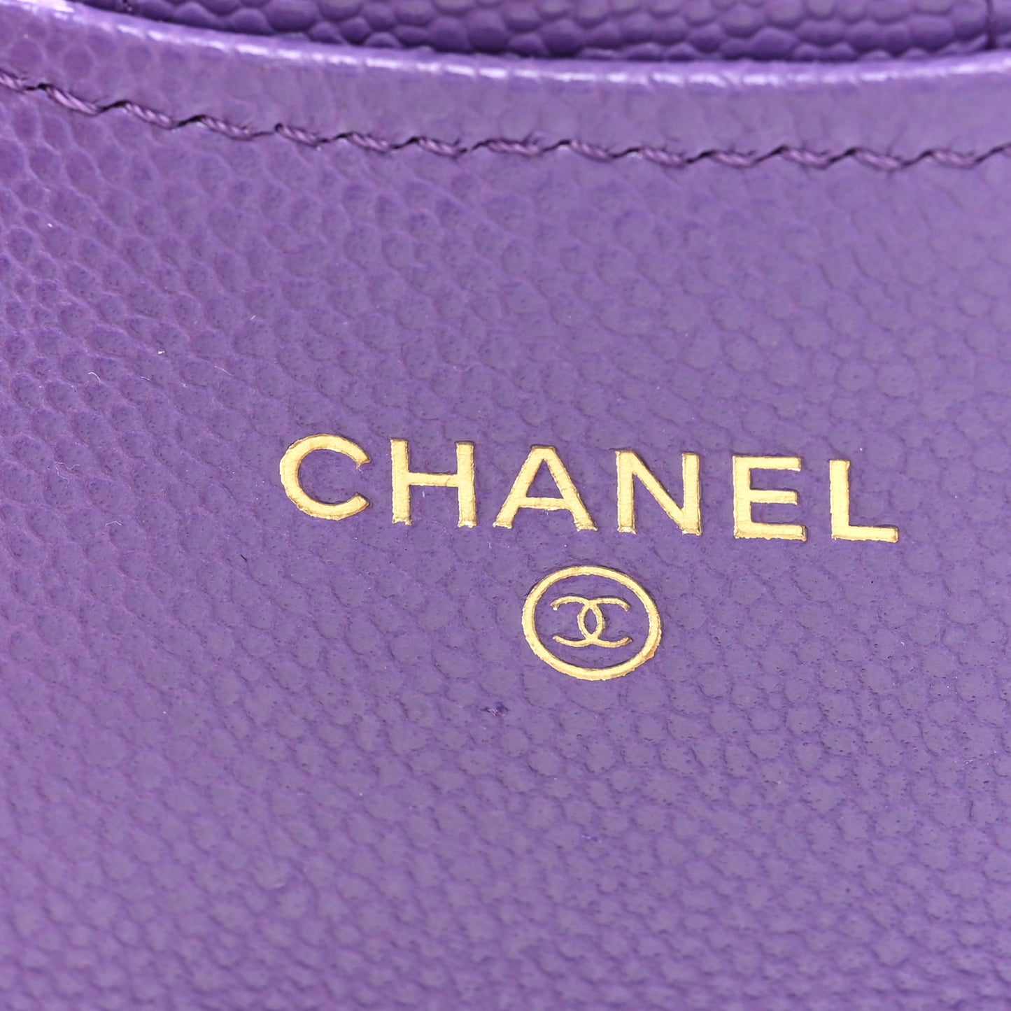 Caviar Quilted Flap Card Holder Wallet Purple