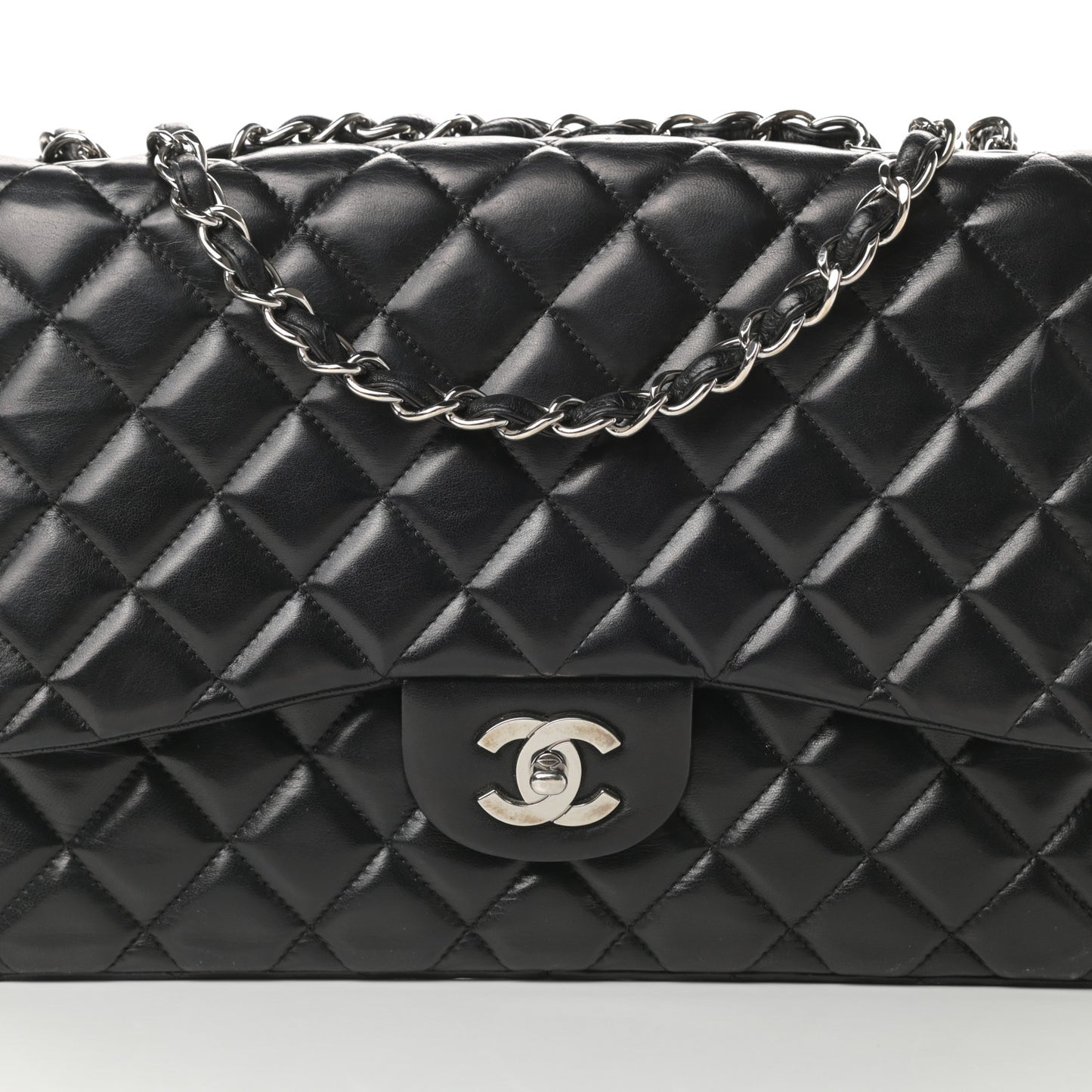 Lambskin Quilted Jumbo Single Flap Black