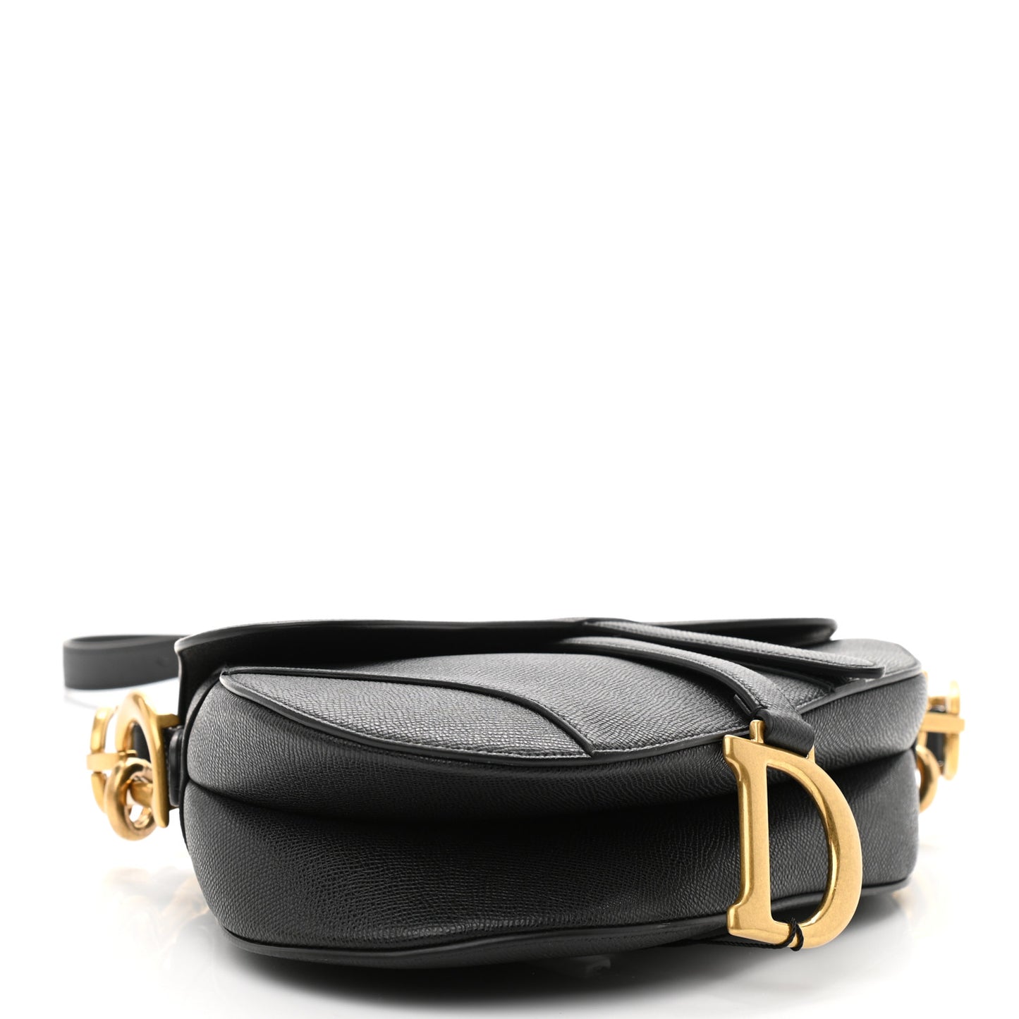 Grained Calfskin Mini Saddle Bag With Strap Black
