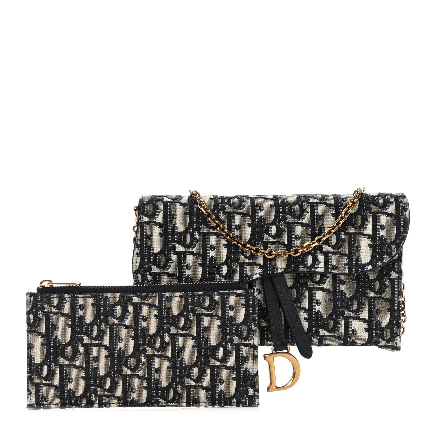 Christian Dior Oblique Saddle Chain Long Wallet Blue 1 of 13