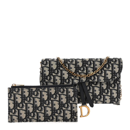 Christian Dior Oblique Saddle Chain Long Wallet Blue 1 of 13