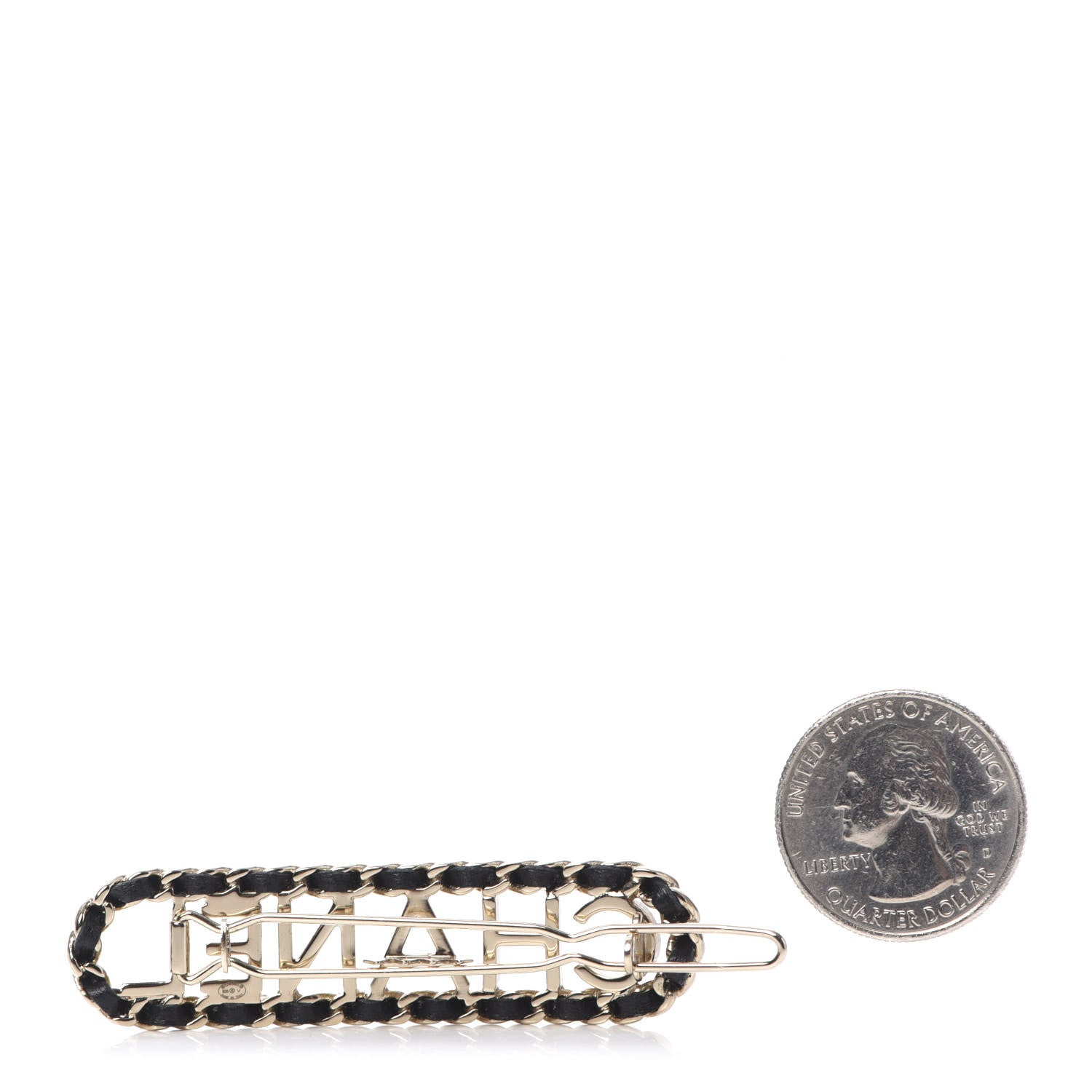 Chanel Metal Lambskin Vintage Allure Logo Hair Clip Black Gold 2 of 4