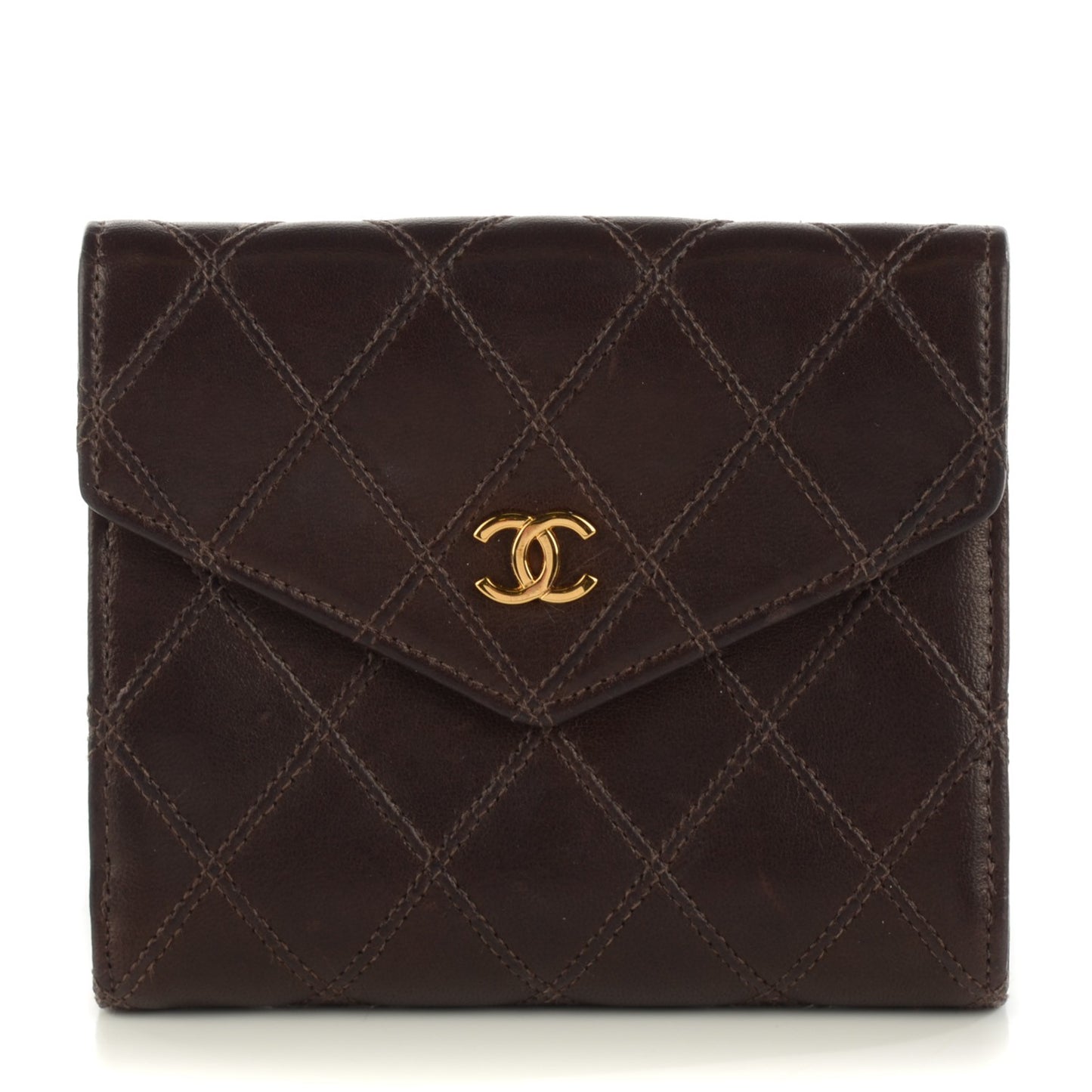 Lambskin Stitched Compact French Wallet Brown