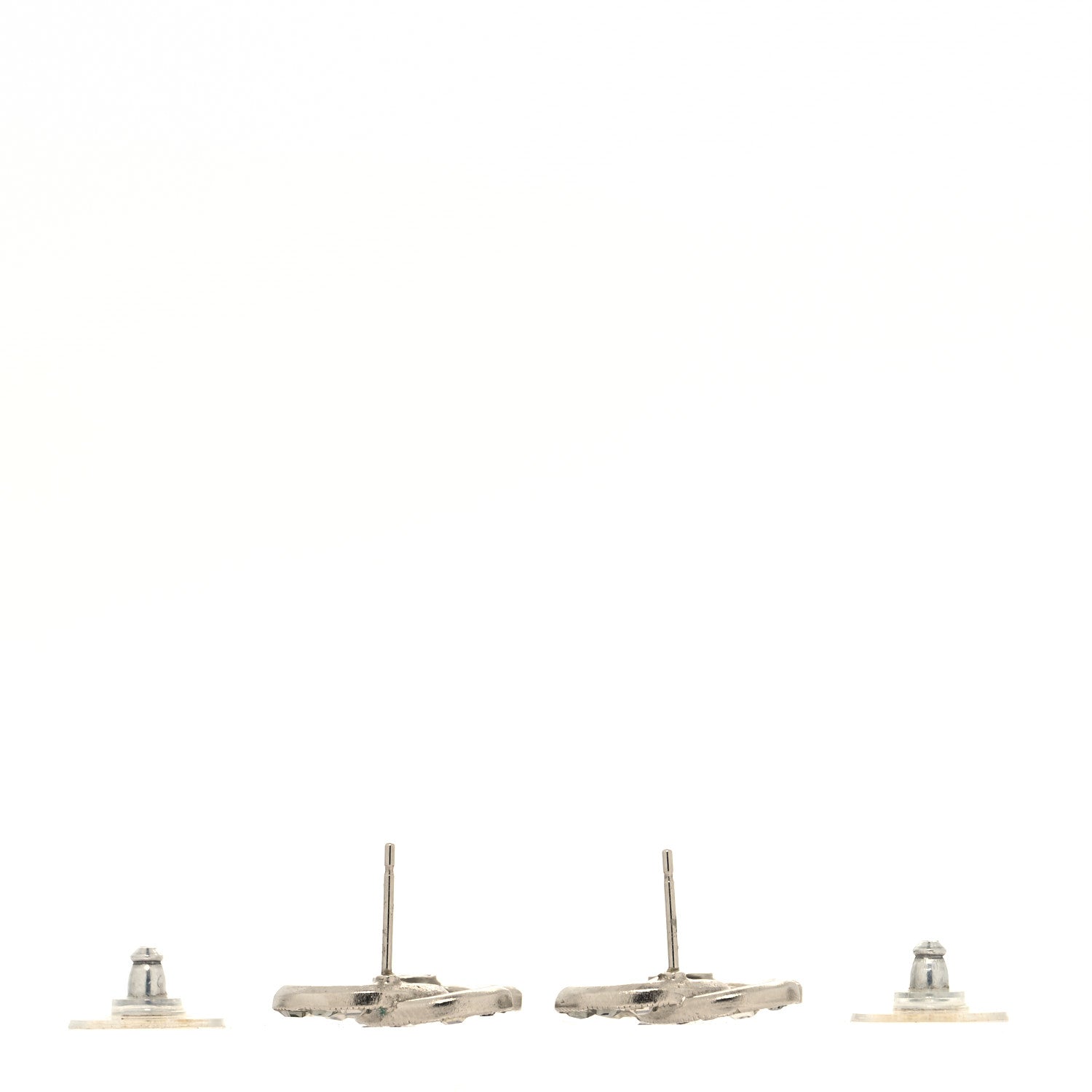 Chanel Baguette Crystal CC Earrings Silver Grey 3 of 4