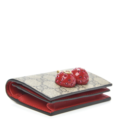Gucci GG Supreme Monogram Cherry Embellished Card Case Wallet Hibiscus Red 4 of 6