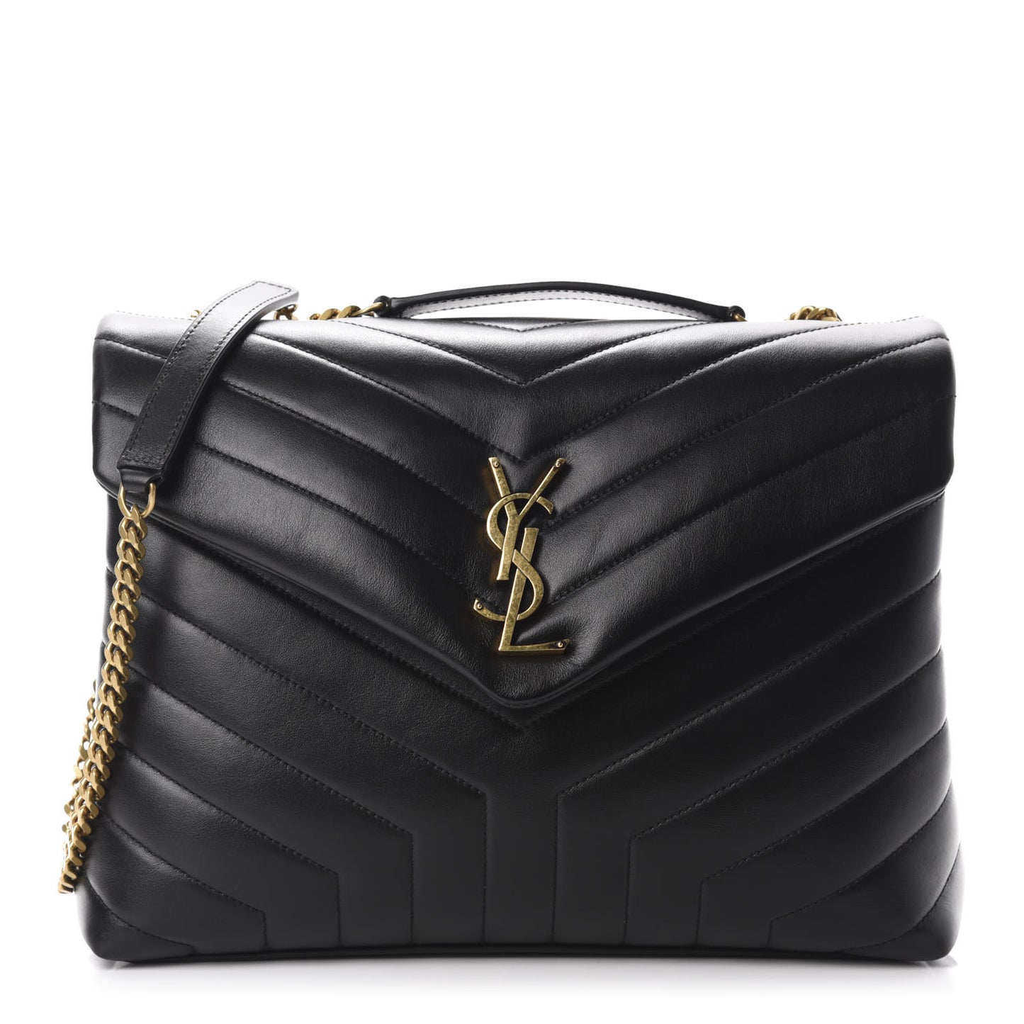 Calfskin Y Quilted Monogram Medium Loulou Chain Satchel Black