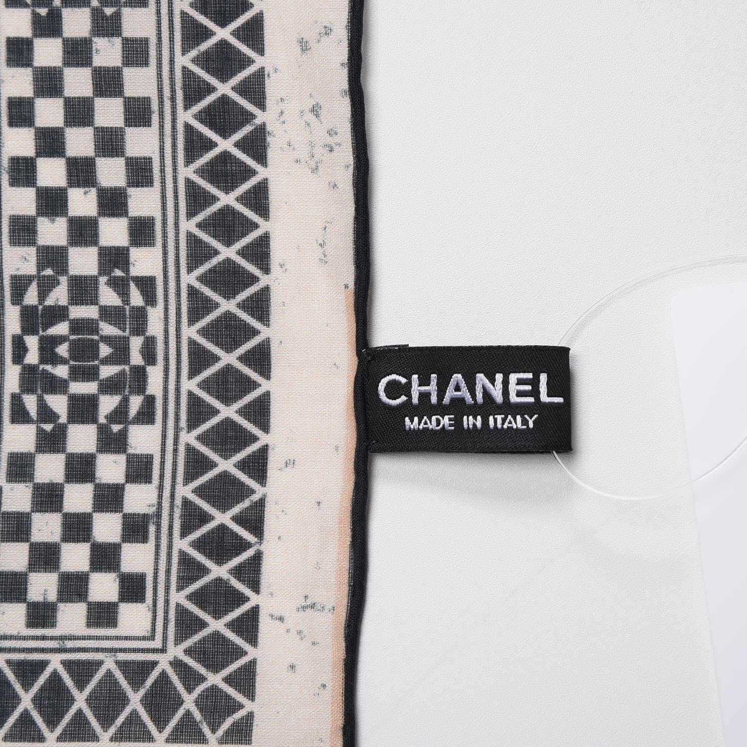 Chanel Cotton CC Logo Square Scarf White Black 3 of 4