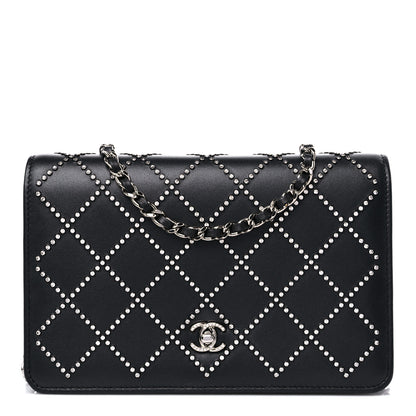 Chanel Lambskin Crystal Quilted Wallet On Chain WOC Black 1 of 15