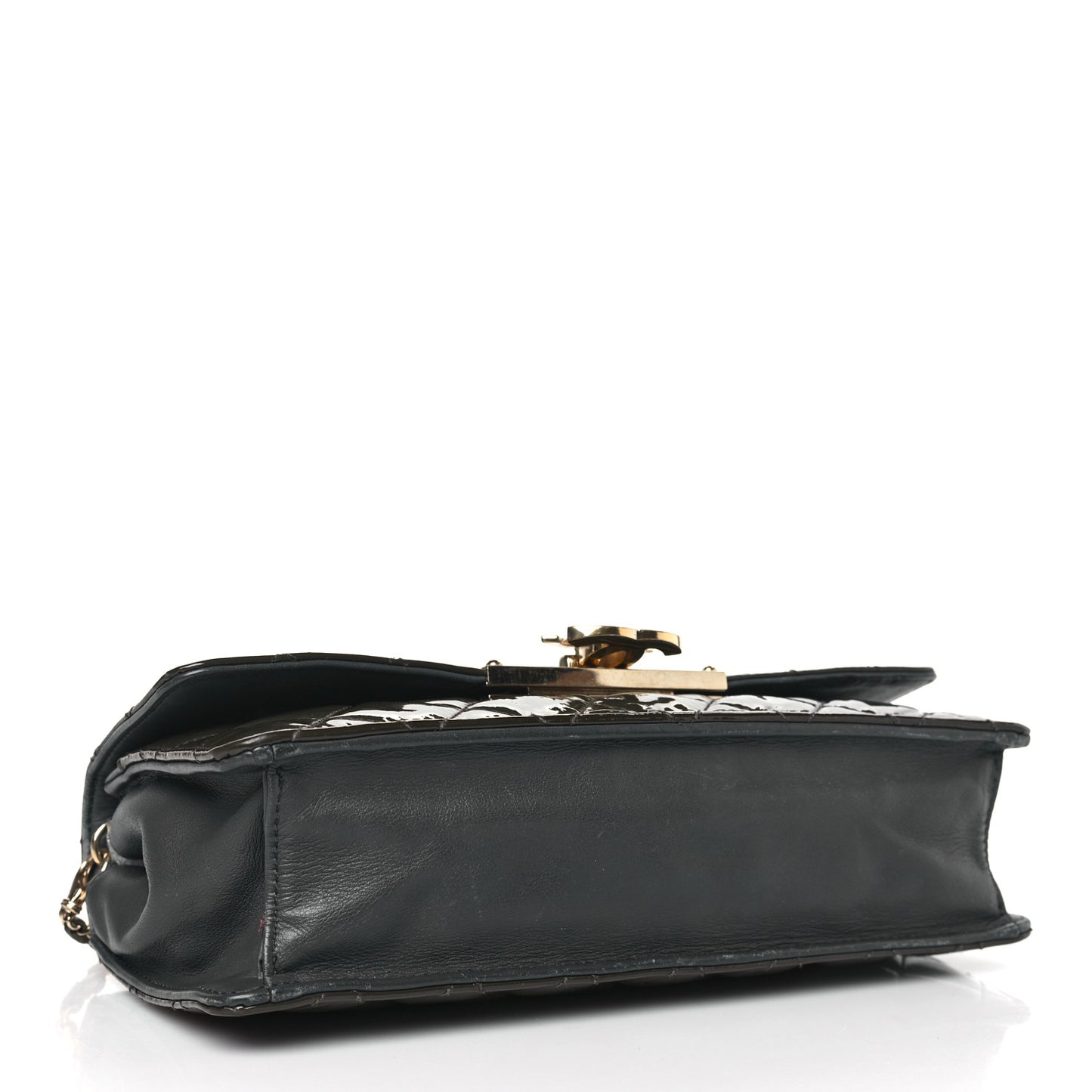 Patent Quilted Golden Class Wallet on Chain WOC Black