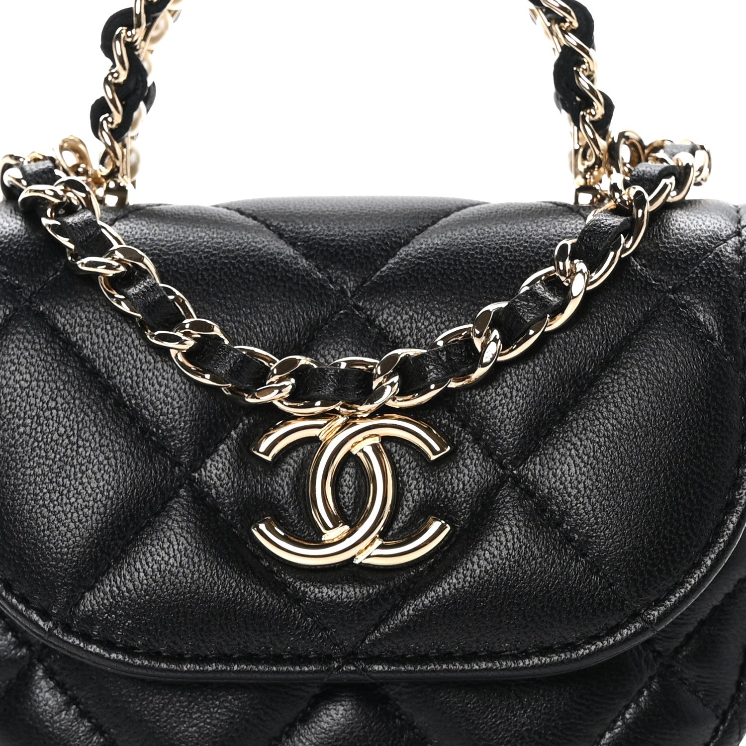 Chanel Lambskin Quilted Pearl Top Handle Clutch With Chain Black 10 of 13