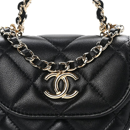 Chanel Lambskin Quilted Pearl Top Handle Clutch With Chain Black 10 of 13