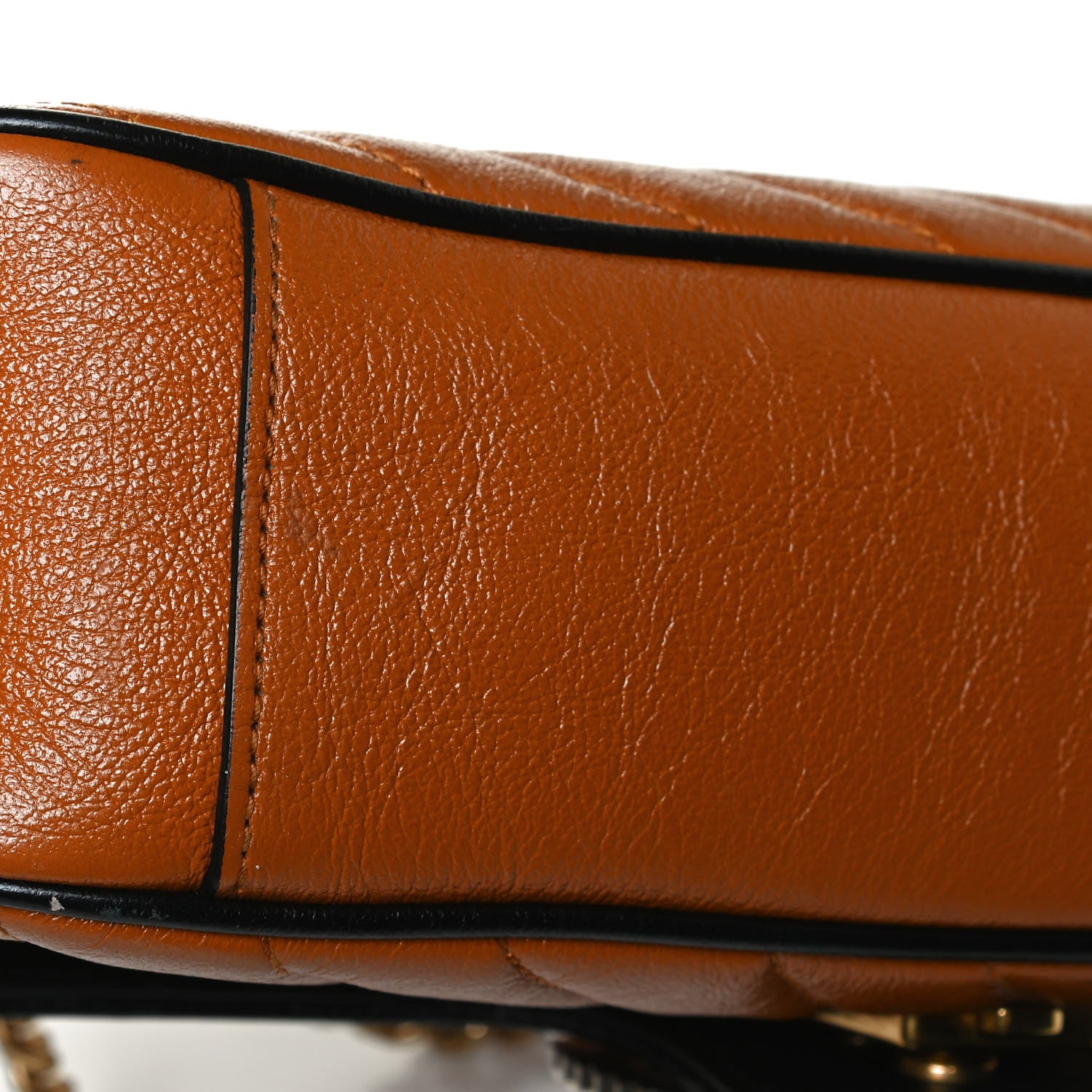 Gucci Vintage Effect Calfskin Matelasse Diagonal Small Torchon GG Marmont Shoulder Bag Cognac Black 12 of 13