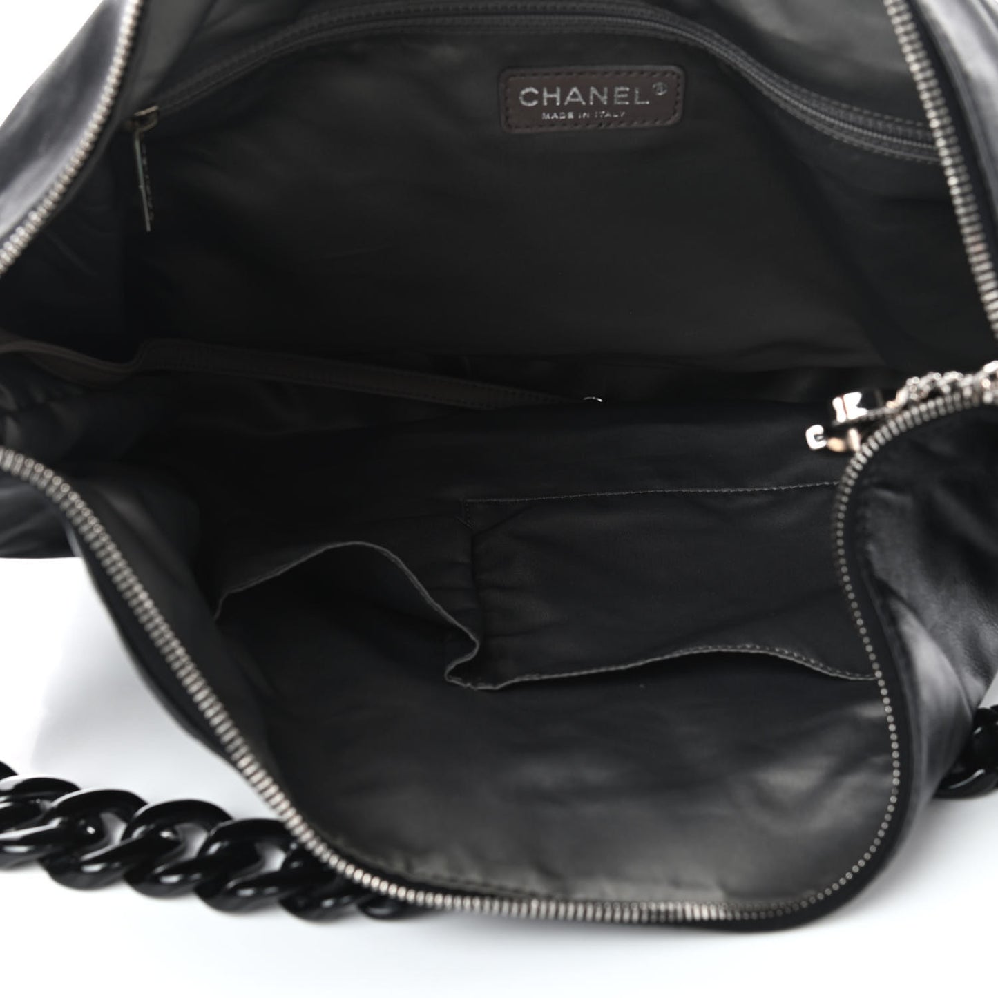 Calfskin Modern Chain Rhodoid Hobo Black
