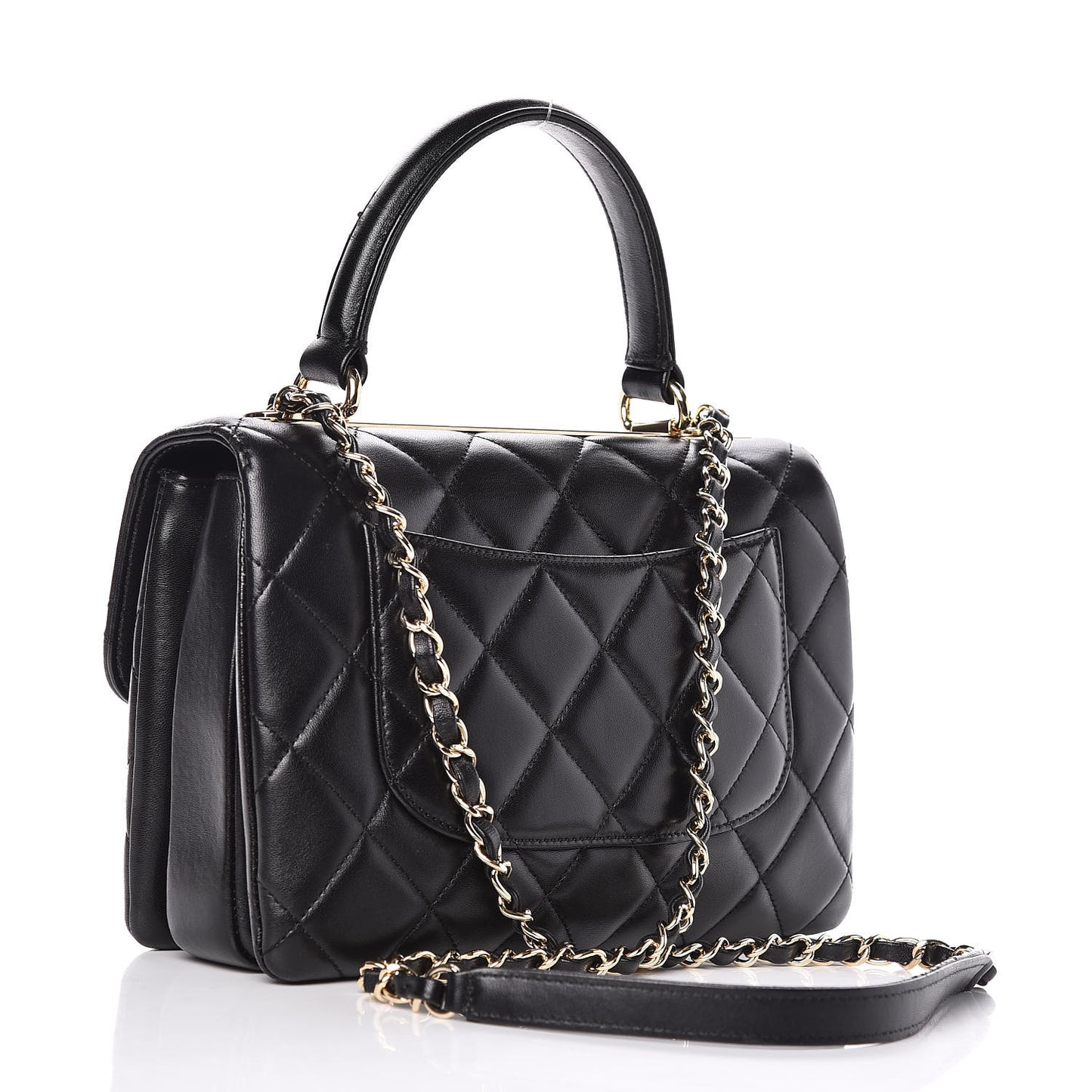 Lambskin Quilted Small Trendy CC Dual Handle Flap Bag Black