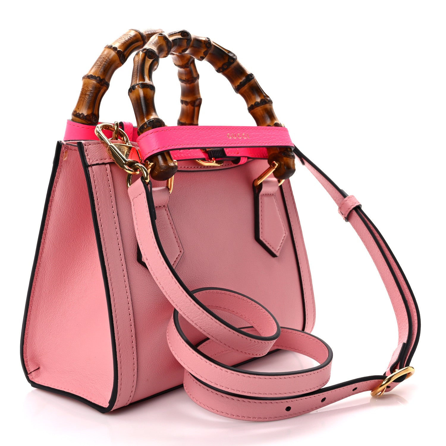Gucci Wonka Grain Calfskin Mini Diana Tote Bag Wild Rose Fuxia Fluo 3 of 9