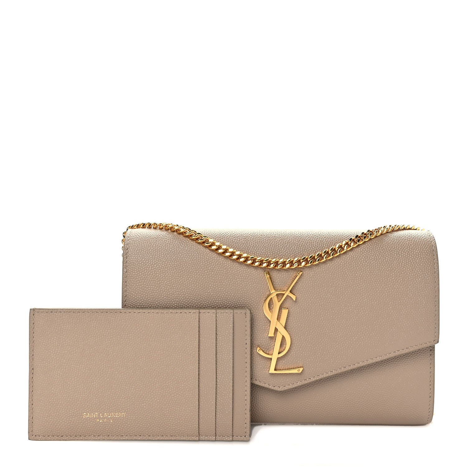 Saint Laurent Grain De Poudre Monogram Uptown Chain Wallet Dark Beige 1 of 12