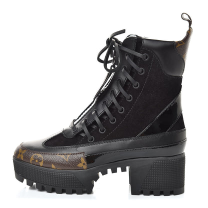 Louis Vuitton Suede Calfskin Monogram Laureate Platform Desert Boots 35 Black 1 of 8