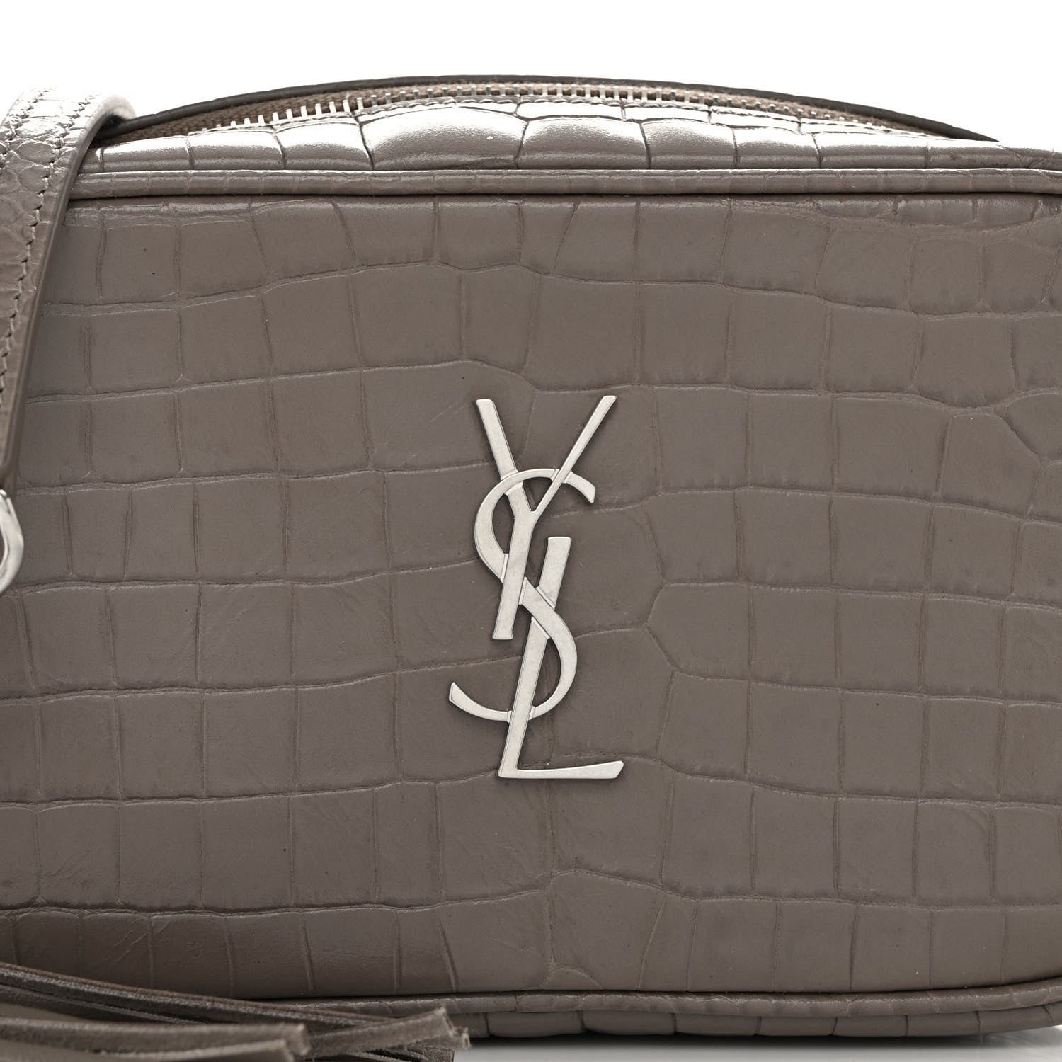 Saint Laurent Calfskin Crocodile Embossed Monogram Mini Lou Camera Bag Fog 7 of 9