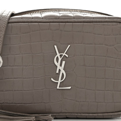 Saint Laurent Calfskin Crocodile Embossed Monogram Mini Lou Camera Bag Fog 7 of 9