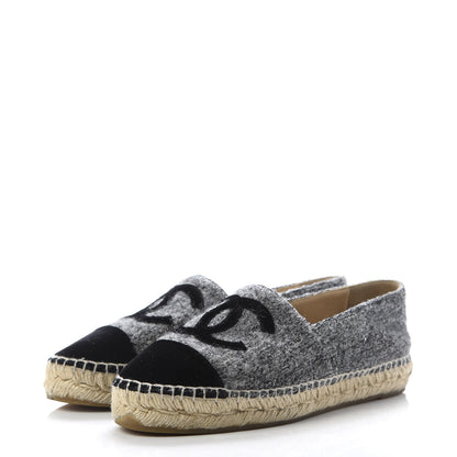 Chanel Tweed Velvet CC Espadrilles 36 Grey Black 3 of 10