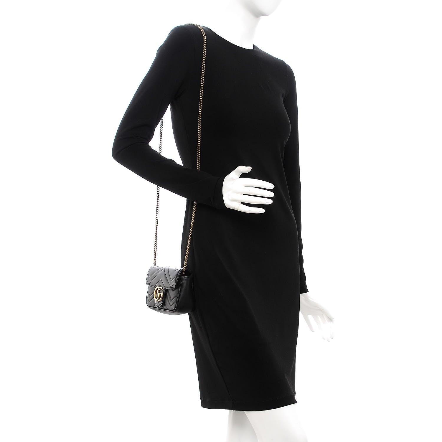 Gucci Calfskin Matelasse Super Mini GG Marmont Shoulder Bag Black 2 of 9