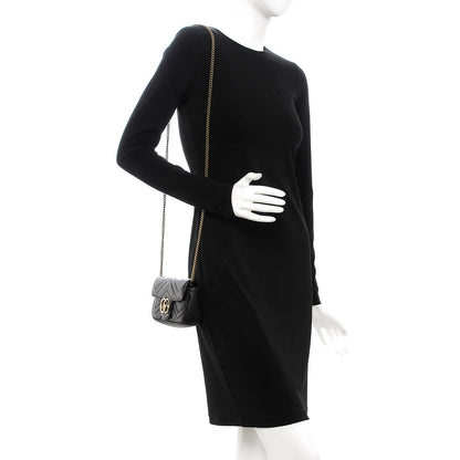 Gucci Calfskin Matelasse Super Mini GG Marmont Shoulder Bag Black 2 of 9